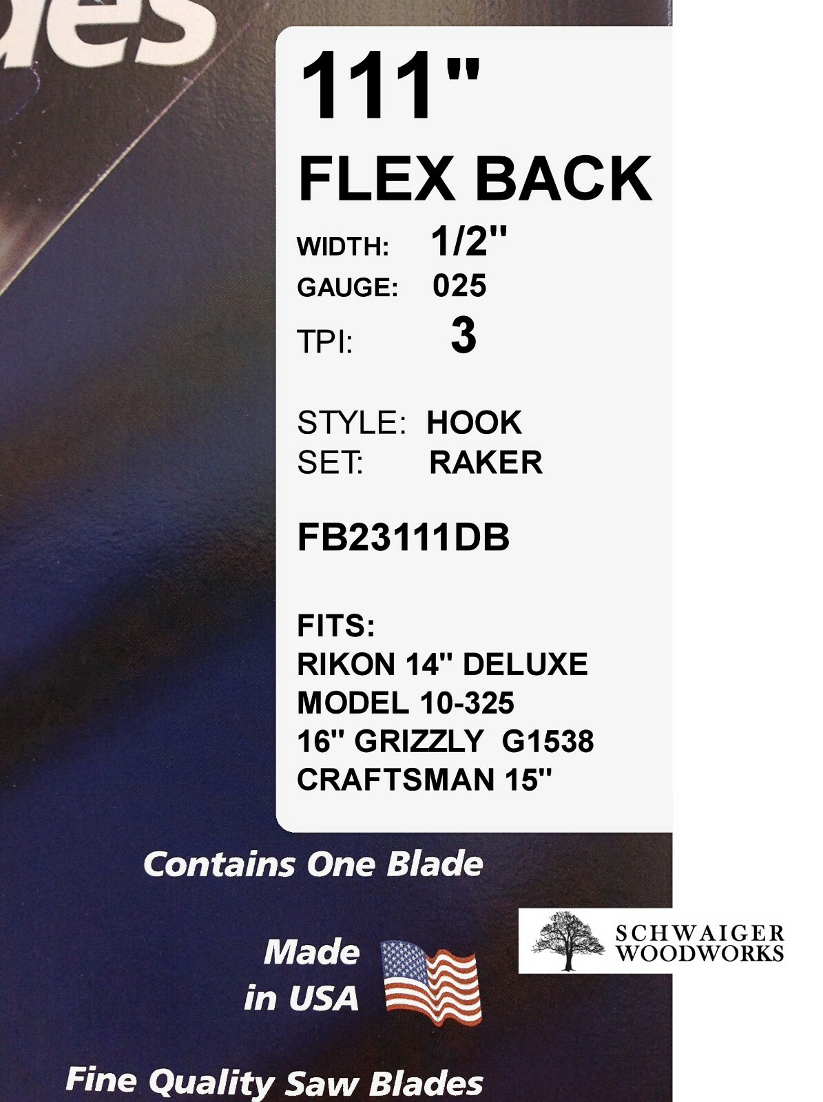Olson Flex Back Band Saw Blades 111" x (5) Widths, Rikon 10-325, Grizzly G1538