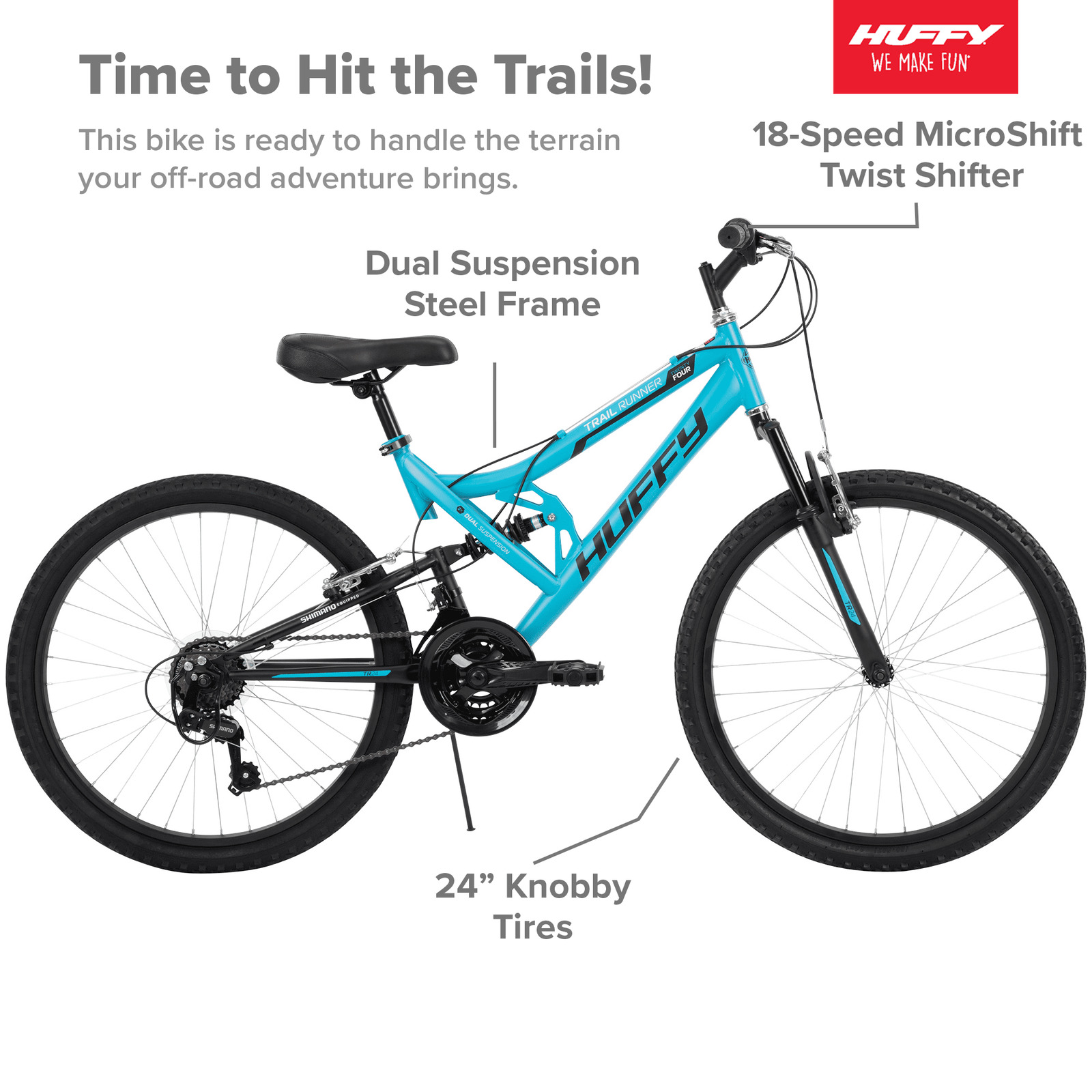 24" Trail Runner Girls Full Suspension Mountain Bikes, Ages 12+ Years, Teal Blue