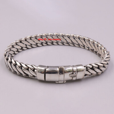 Pure 925 Sterling Silver Bracelet 11mm Weaved Link Chain For Men