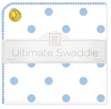SwaddleDesigns Large Receiving Blanket, Ultimate 42 x 42 Inch, Blue Big Dots 
