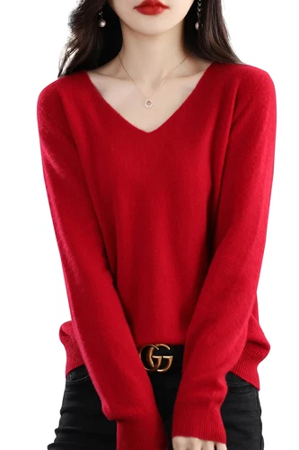 Women Knitted Sweaters Fashion V-Neck Top Sweater Autumn Warm Pullover Soft - Imagen 21 de 46