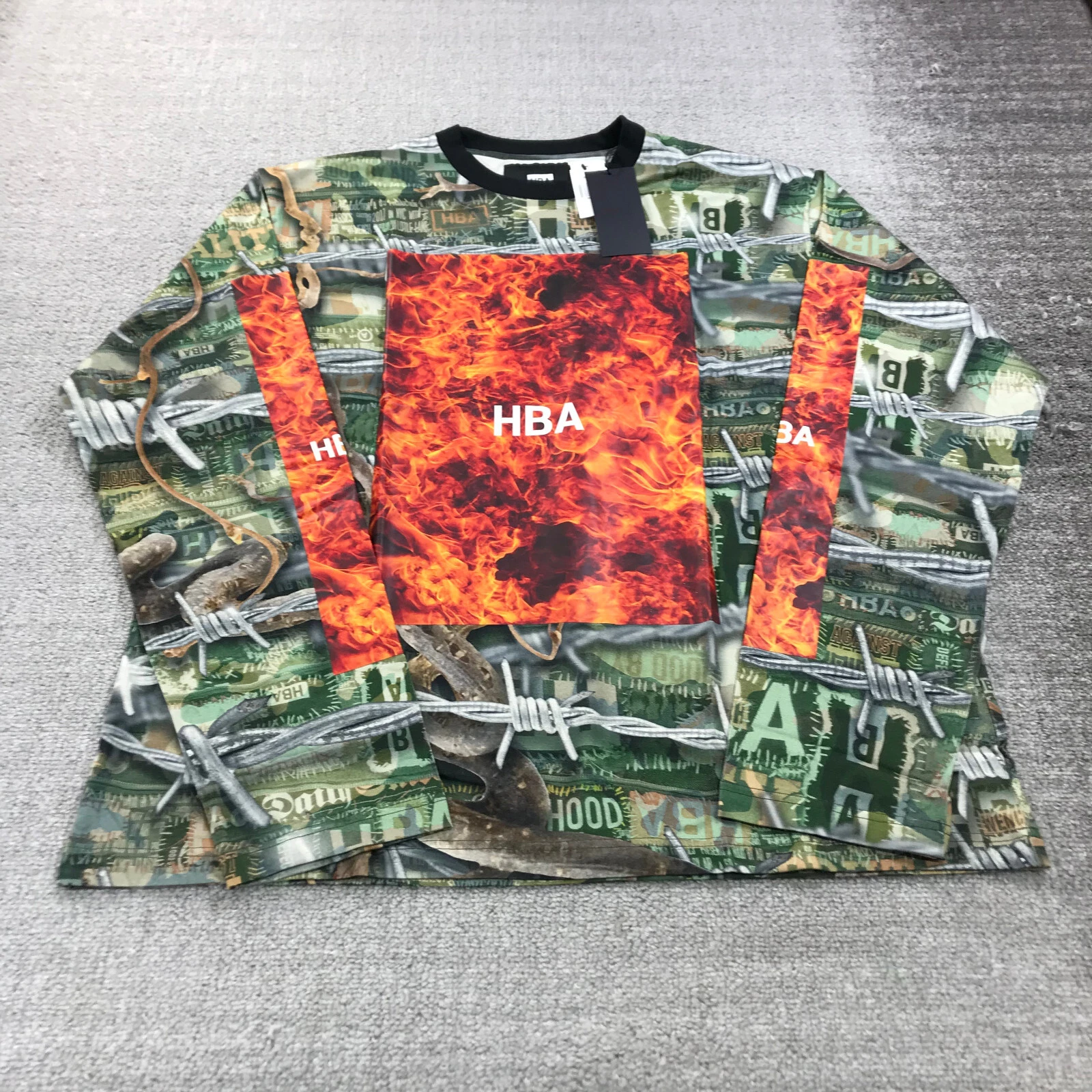 HBA (HOOD BY AIR) Camicia Hood By Air Uomo Extra Large Mimetica Logo Fiamma HBA Manica Lunga Verde Casual