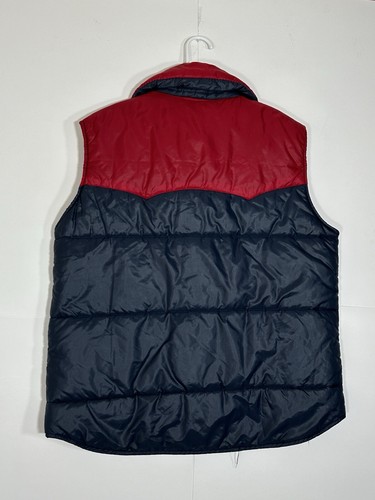 Vintage Wrangler Puffer Vest 70s 80s Size Large Red Blue Western Cowboy Retro - Picture 12 of 15