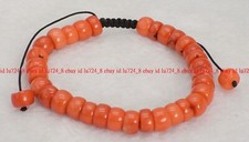 Fashion Charming 6x10mm Orange Coral Gemstone Cylinder Beads Bracelet 7.5 In