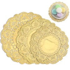 150Pcs Gold Doilies Disposable Gold Paper Placemats Round Small Golden Lace