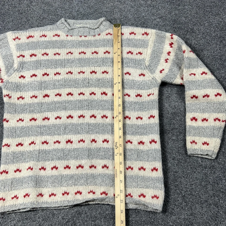 Suéter Vintage Eddie Bauer Para Mujer XS Gris Blanco Rojo Lana Cuello Simulado Pullover Años 90 Foto 3 de 4