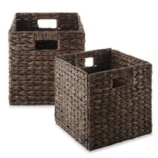 Set of 2 Hyacinth Storage Cubes, 10.5" Wicker Basket Bins for Shelves, Espresso