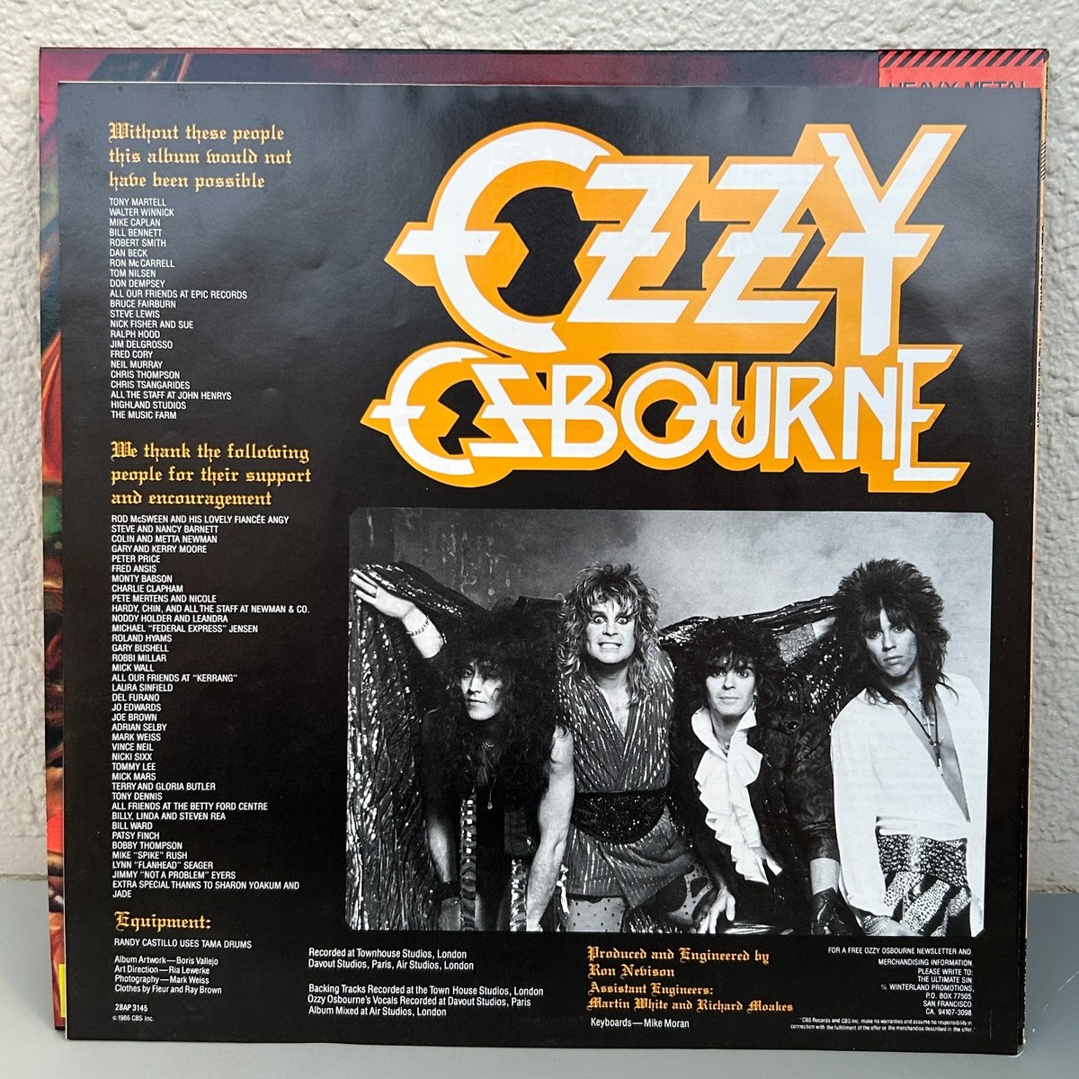 Ozzy Osbourne/The Ultimate Sin Japan with Obi & Sticker Near