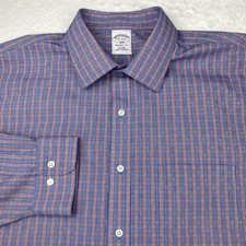 Brooks Brothers Mens Dress Shirt 17-4/5 Red/Blue Plaid Regent No Iron