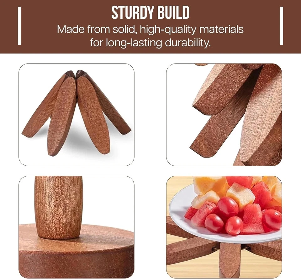 Remaches de madera para platos calientes, juego de remaches en forma de árbol con soporte, resistente al calor Foto 3 de 4