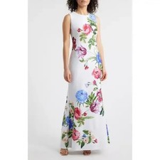 Vince Camuto Floral Sleeveless Scuba Knit Mermaid Gown in Ivory Multi Size 2 NWT