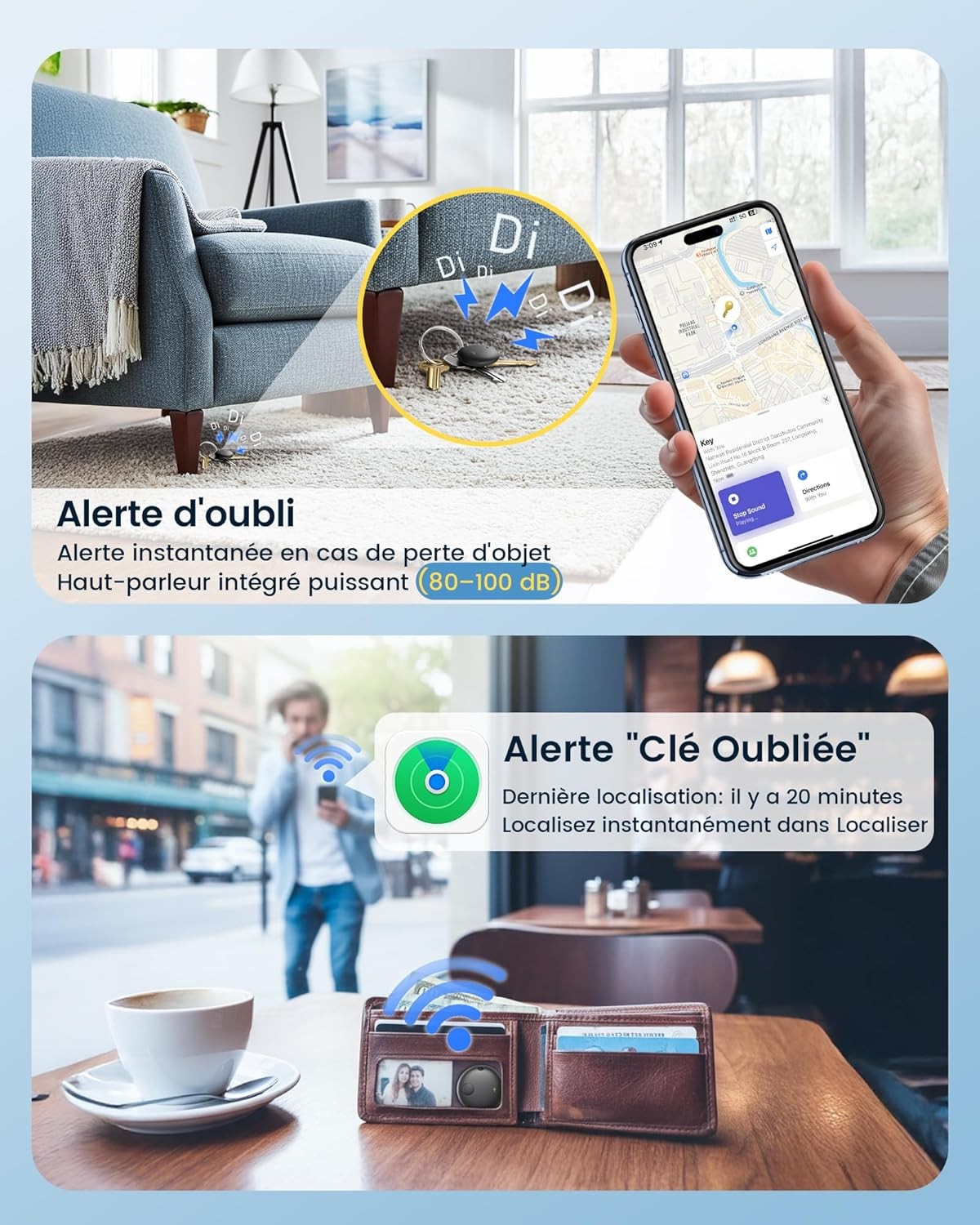 Traceur tag d'objets Bluetooth noir localisateur pour clés compatible Apple Find My iOS