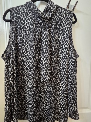 Torrid Women's Plus Size 2 Sleeveless Tie Neck Chiffon Animal Print Blouse
