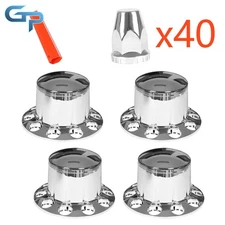 Semi Truck Rear Wheel Axle Hub Covers Hubcaps Kits 33MM Chrome Lug Nuts