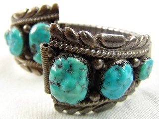Zuni Robert Bernice Leekya 52g Sterling 6 Turquoise Watch Tips Bracelet Native