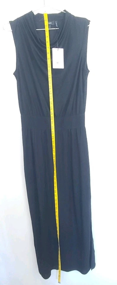 Vestido maxi sem mangas Theory novo com etiquetas gola alta tamanho. Peça de camada de pique drapeado preto L - Imagem 3 de 4