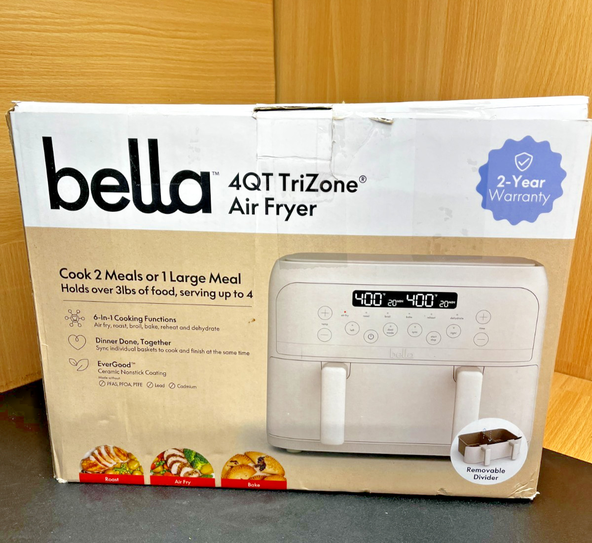 Bella 4QT TriZone Air Fryer Oatmilk 6-in-1 Dual Zone Cooker
