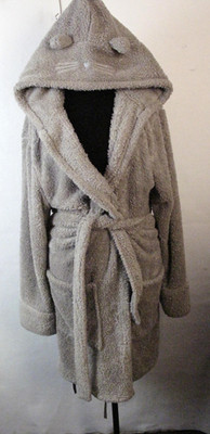 Daydream By Berkshire Homes Hooded Cozy Teddy Robe Gray Long Sleeve Sz Large/XL