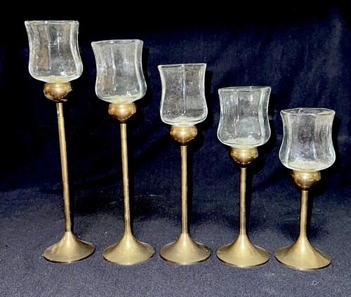 5 hermosos candelabros de latón vintage graduados cónicos boda 7"-11" - Imagen 3 de 4