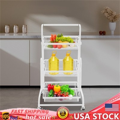 3-Tier Multi-Functional Storage Cart Metal Rolling Utility Cart White Adjustable