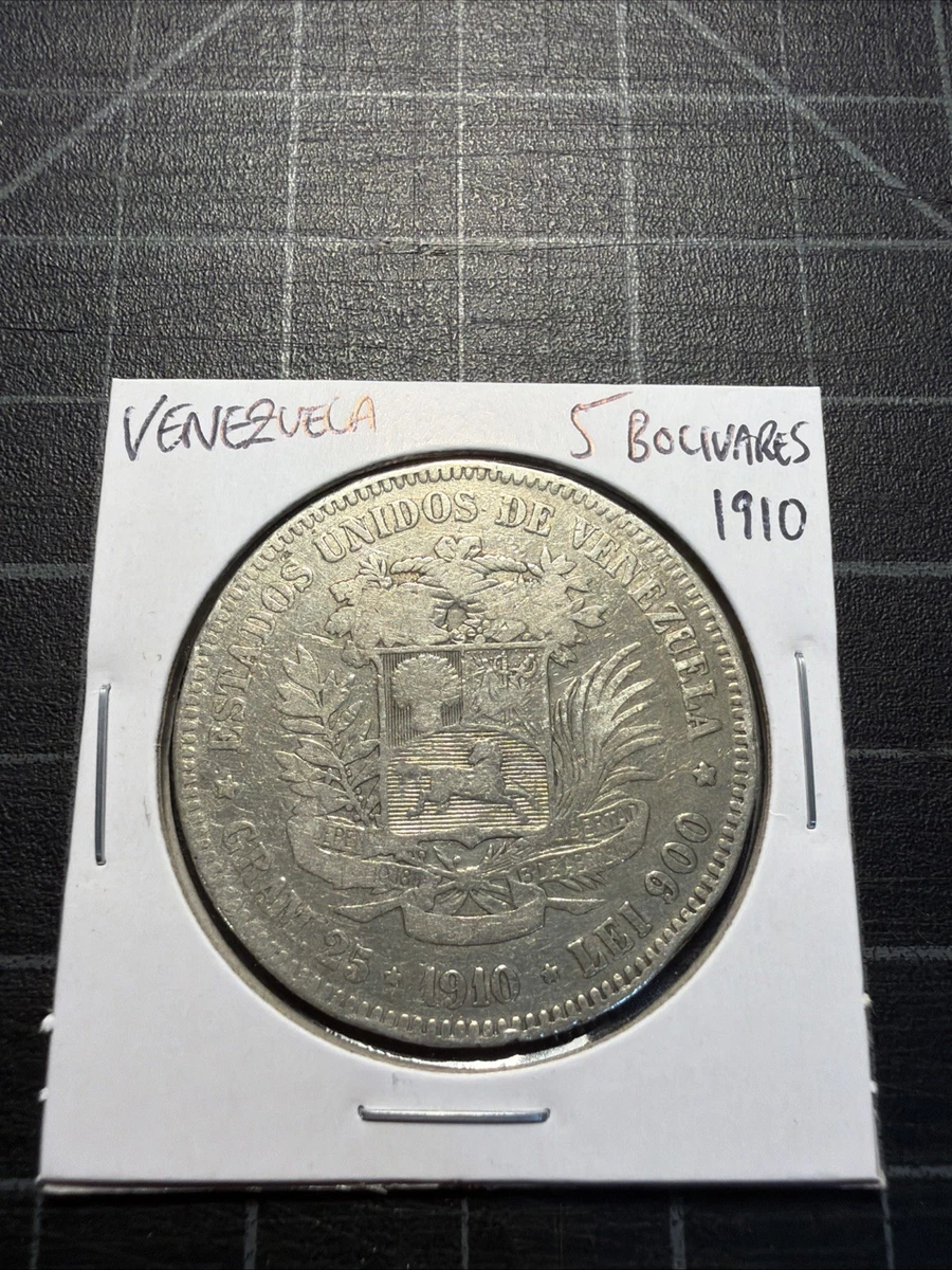 貨幣 ベネズエラ 銀貨25g☆5 ボリバル銀貨 1910年☆SV900 古銭 硬貨