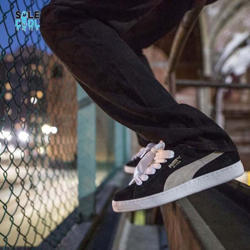 Puma Suede JR Black White Big Kids Shoes 355110-01