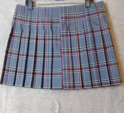 No Boundaries Skirt XL 15-17 Pleated Zip Short Gray School Girl Pink Yellow