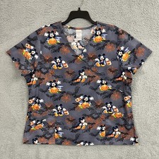 Disney Mickey Mouse Halloween Scrub Top Womens 2X Pockets Back Waist Cinch Tie