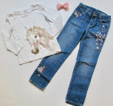 Gap Kids Girls Modern Dance 2011 Denim Star Embroidered Jeans  LS Horse Top