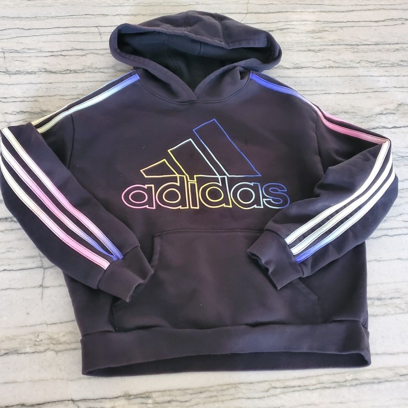 Adidas Girls 3 Stripe Black Multicolor Pullover Hoodie Size L