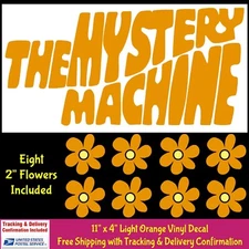 The Mystery Machine 11" Logo & Hippie Flowers Orange Vinyl Decal Car Van Window