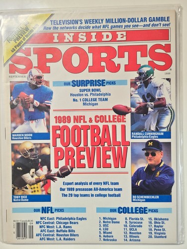Inside Sports 1989 NFL & College Football Preview Warren Moon Tony Rice Bo