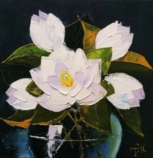 Magnolia Painting Impasto Oil Painting Flowers Art Flower Original Art 8x8"