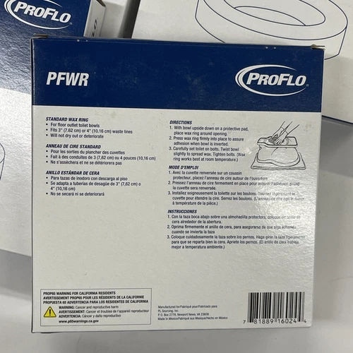6 Pieces ProFlo PFWR Standard Wax Rings for 3” or 4” Floor Outlet Toilet Bowls - Picture 3 of 4