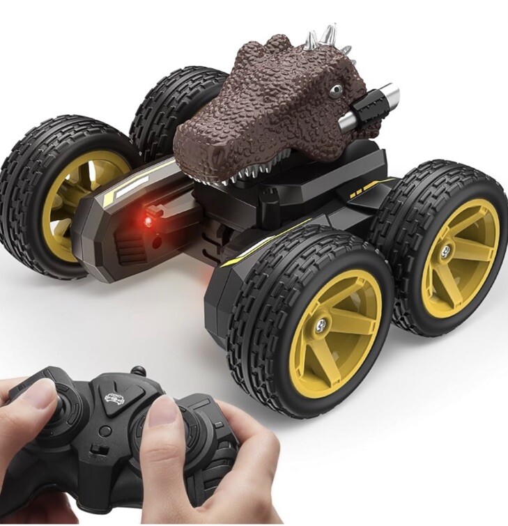 DODOELEPHANT Remote Control Dinosaur Truck RC Car for Kids Ages 4-7 One-Key Stunt Vehicle