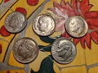 5 CIRCULATED SILVER ROOSEVELT DIMES, 1959, 1962, 1963D, 1964, 2005P, FINE+