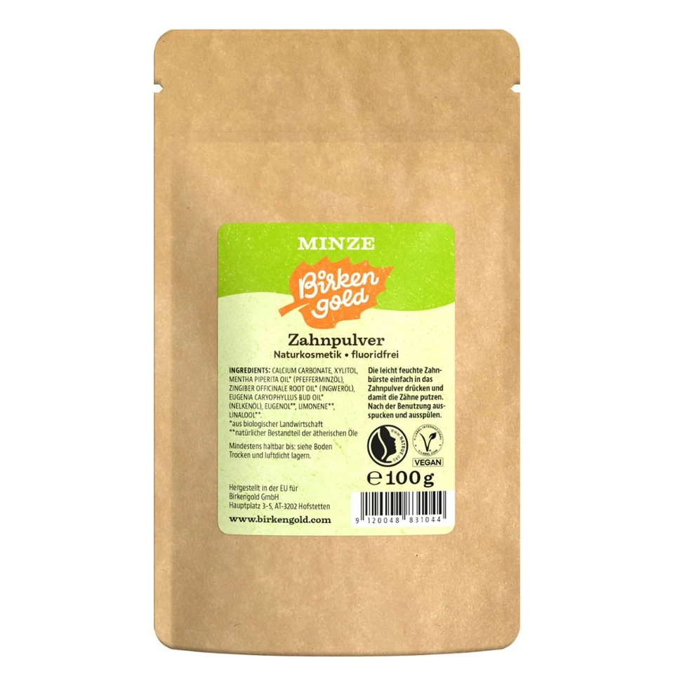 Birkengold Zahnpulver Minze Nachfüllbeutel 100 g
