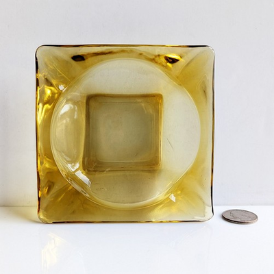 #ad Amber Yellow Glass Ashtray VTG Anchor Hocking 3.7 Inches Square Excell Condition $22.00