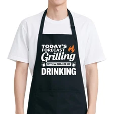 Funny BBQ Apron Men 2 Pockets Adjustable Water Drop Resistant Grill Chef Gift