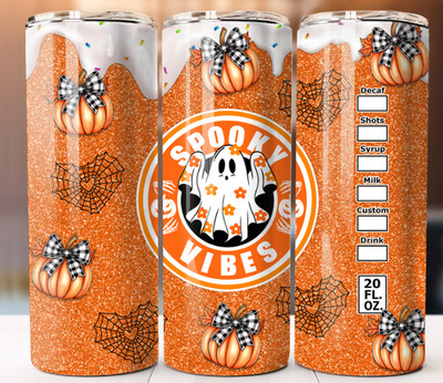 Spooky Vibes Pumpkin Coffee Tumbler 20oz Skinny Cup Mug Stainless Steel