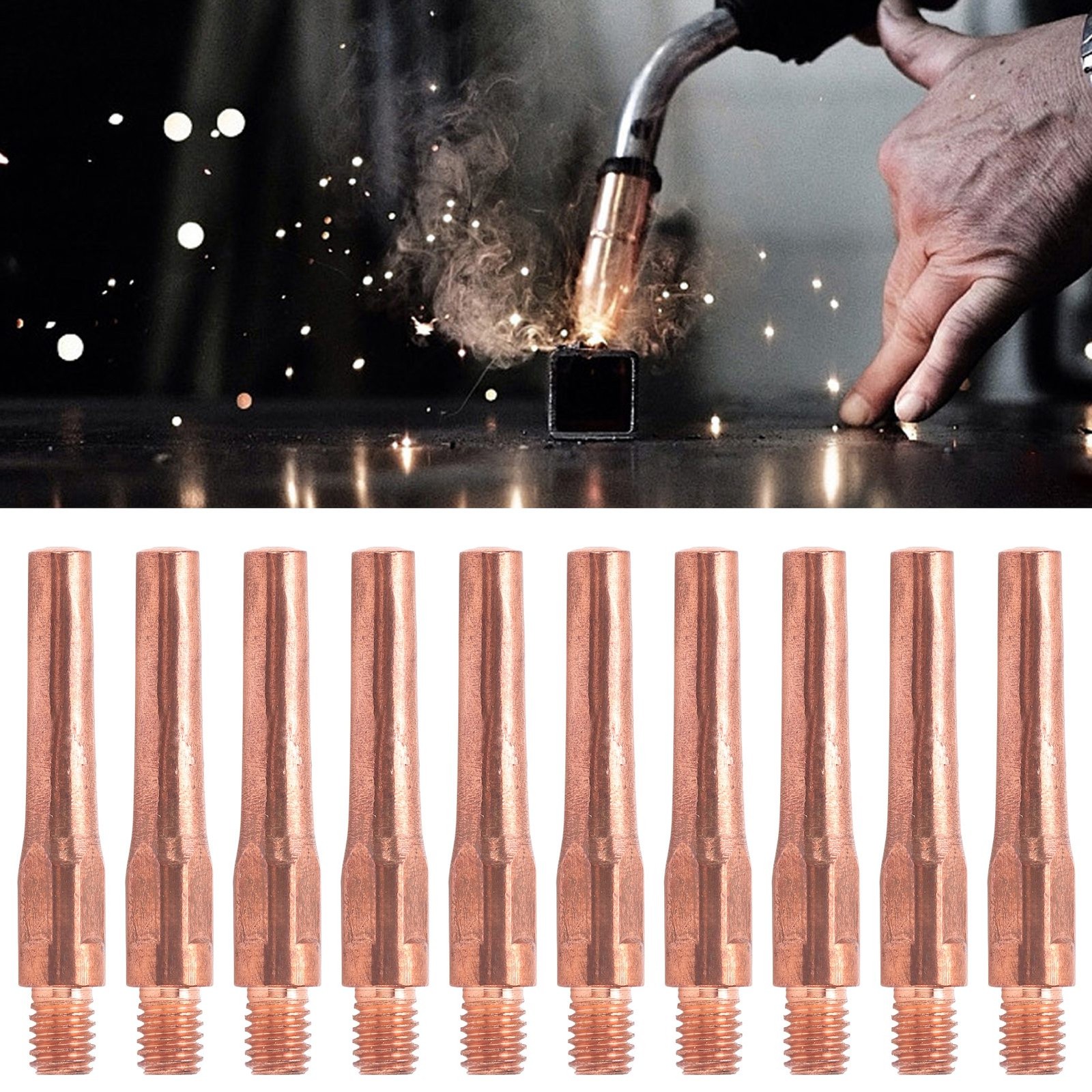 10Pcs Contact Tips M6 Conductive Nozzle Copper Wire Feeding Welding Gun