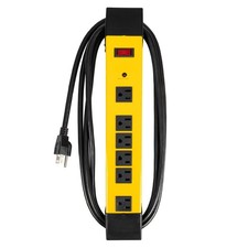 Heavy Duty Surge Protector Power Strip, 6 Outlet 14/3 SJT Black and Yellow Metal