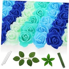 100 Pcs 3 Inch Artificial Flowers Bulk 5 in 1 Set 02. 4 Shades of Blue Green