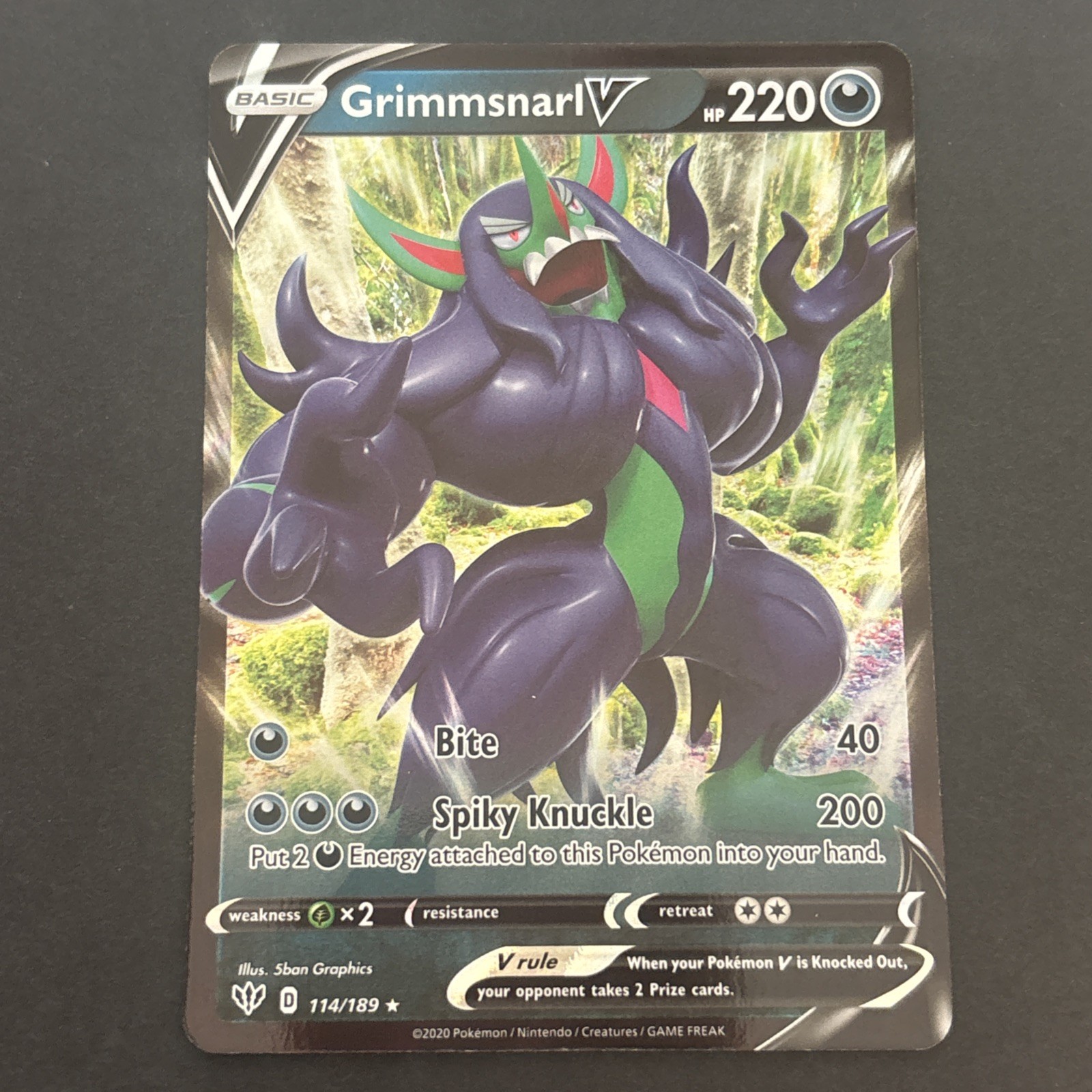 Grimmsnarl V Ultra Rare 114/189 SWSH: Darkness Ablaze Pokemon TCG NM 2020