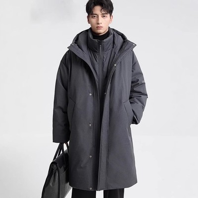 Winter Men's New Hooded Long Zip Parker Down Jacket Thick Duck Down Warm Jacket