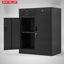 Metal Storage Cabinet 36 Inch High Locking Doors Two Drawers Adjustable Shelf