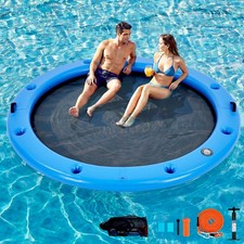 8FT Sunchill Heavy-Duty Float Ring, Cup Holders, Hammock for Lake, Blue