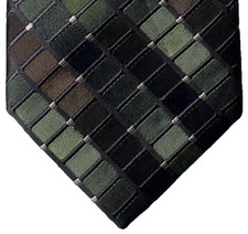 KENNETH COLE REACTION Silk Tie Sage Green Brown Tiles Mens Necktie