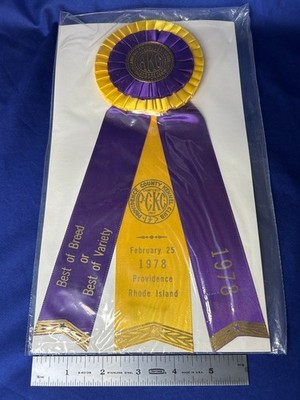 Vintage AKC Dog Show Ribbon BEST OF BREED 1978 Rosette Providence RI Kennel Club