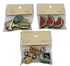 Vintage Whimsical Button Covers Set of 3  Mello Yellow, Watermelon, School Theme